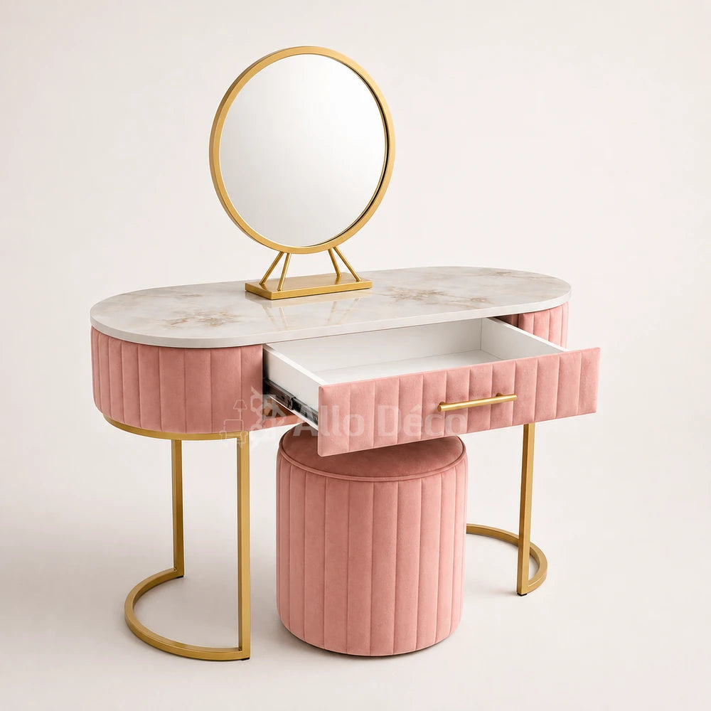 Pack Coiffeuse PRINCESSE Allodeco – Miroir + Tabouret Velours