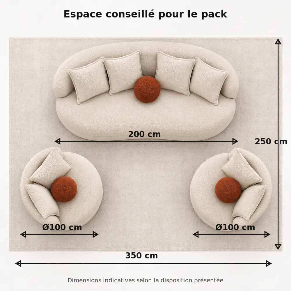 Pack SANTIAGO Allodeco – Canapé 3 Places + 2 Fauteuils BAMBO