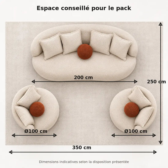 Pack SANTIAGO Allodeco – Canapé 3 Places + 2 Fauteuils BAMBO