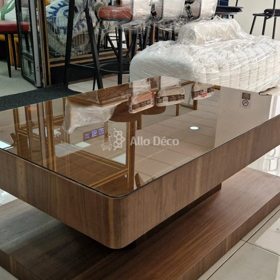Table Basse VALORA Allodeco – Bois Noyer & Verre Bronze