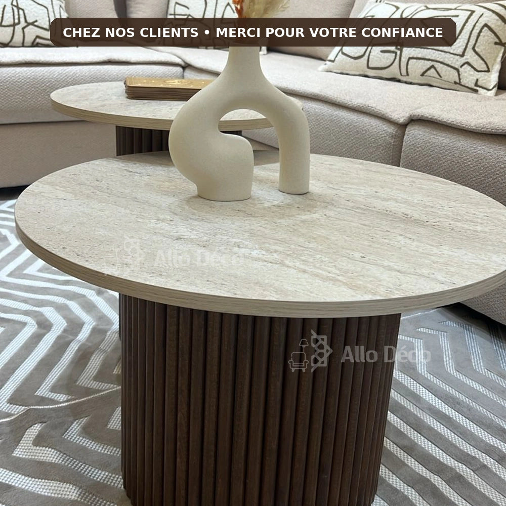 Duo Tables Basses Bardage Allodeco – Bois & Effet Travertin