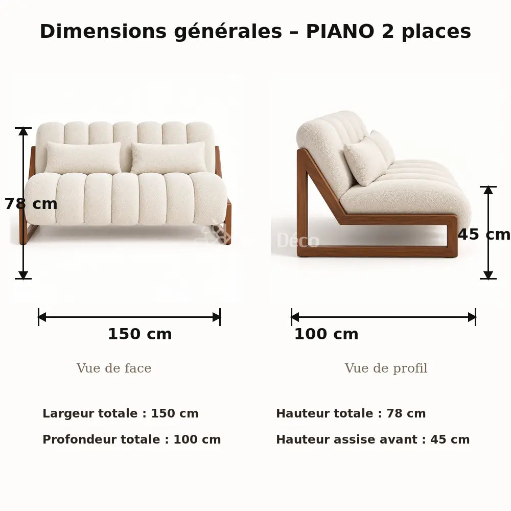 Canapé PIANO 2 Places Allodeco – Bouclette & Bois Massif