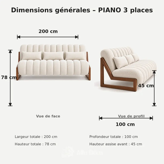 Canapé PIANO 3 Places Allodeco – Bouclette & Bois Massif