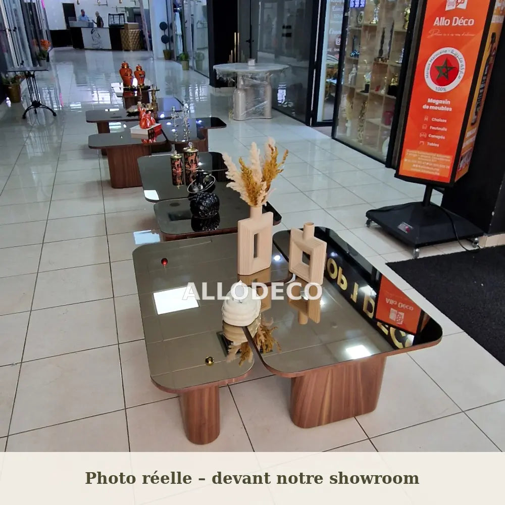 Table Basse Puzzle Allodeco – Design Modulable Bois & Miroir