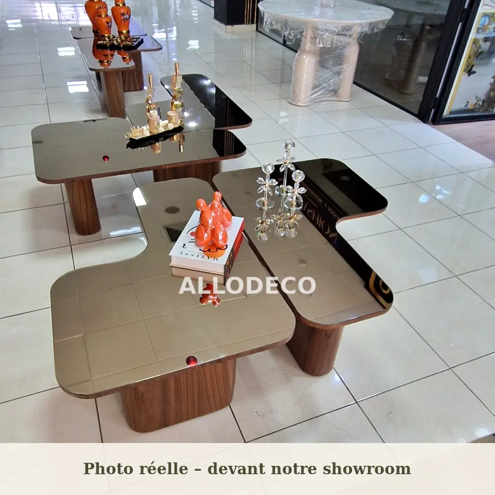 Table Basse Puzzle Allodeco – Design Modulable Bois & Miroir