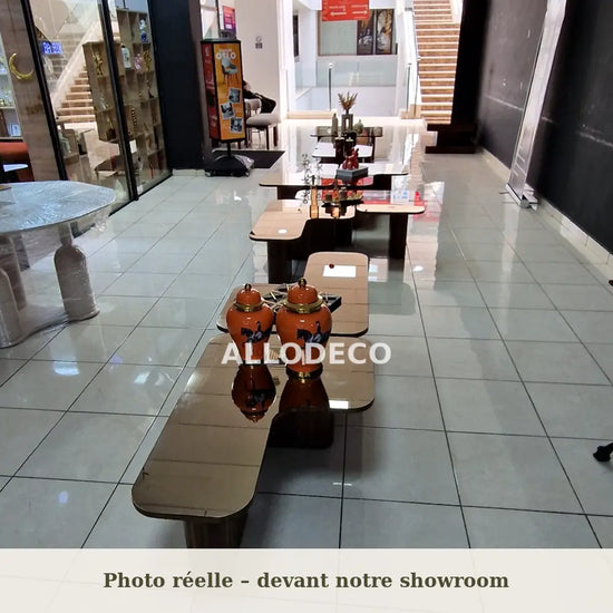 Table Basse Puzzle Allodeco – Design Modulable Bois & Miroir