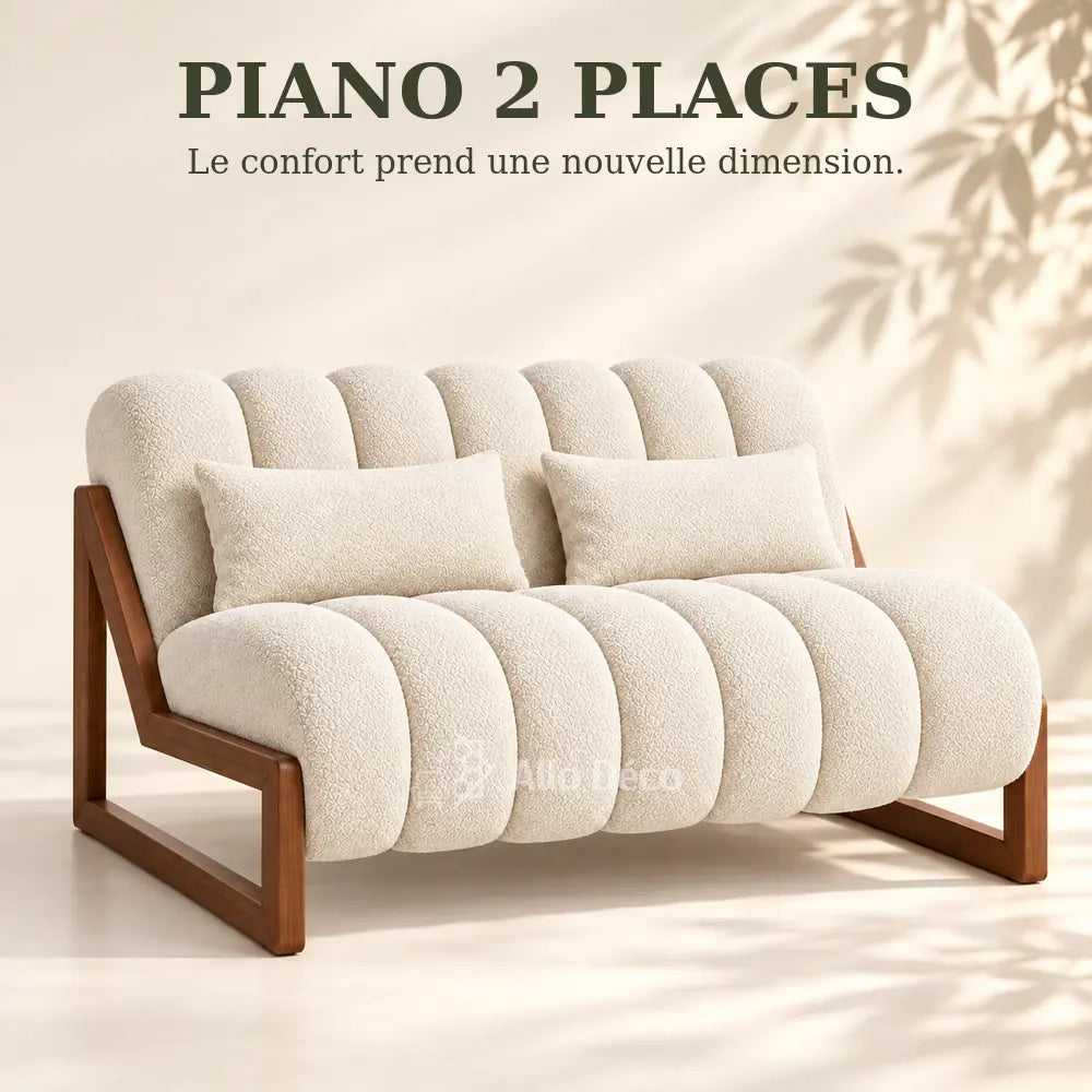 Canapé PIANO 2 Places Allodeco – Bouclette & Bois Massif