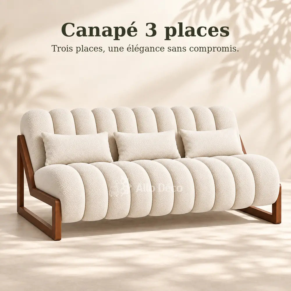 Canapé PIANO 3 Places Allodeco – Bouclette & Bois Massif