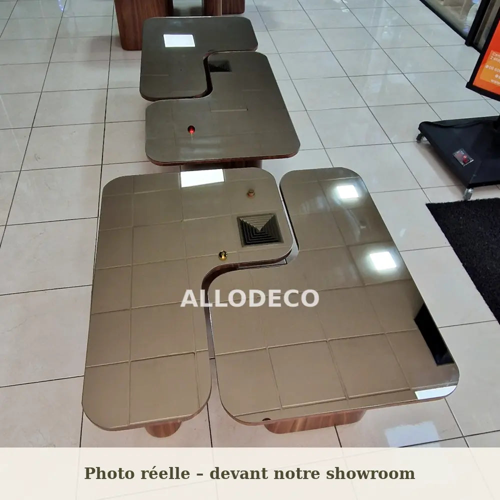 Table Basse Puzzle Allodeco – Design Modulable Bois & Miroir