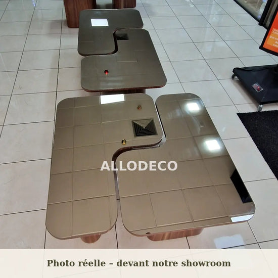 Table Basse Puzzle Allodeco – Design Modulable Bois & Miroir