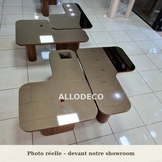 Table Basse Puzzle Allodeco – Design Modulable Bois & Miroir