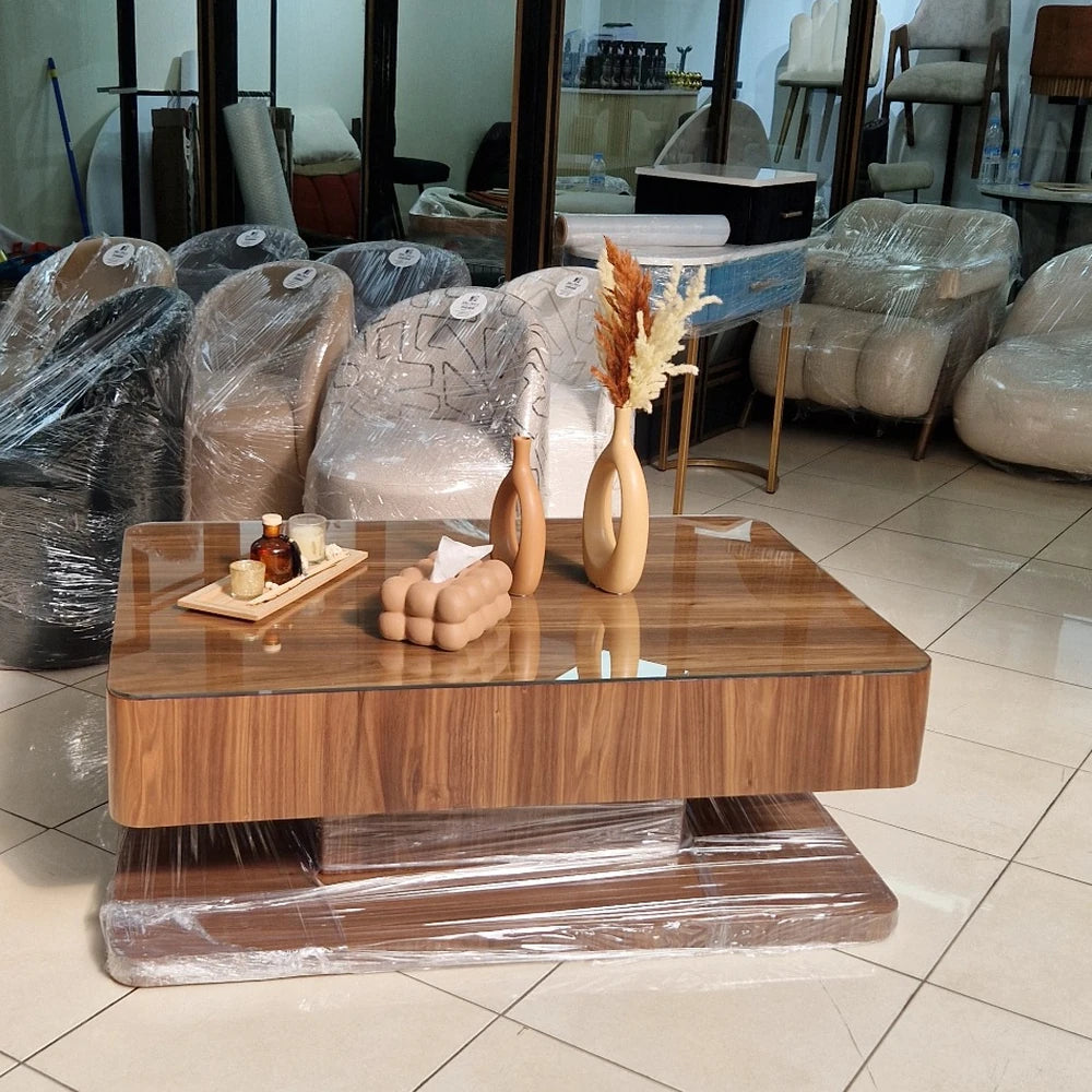 Table Basse VALORA – bois Latte Massif Plaqué Noyer Élégance Naturelle &amp; Design Contemporain