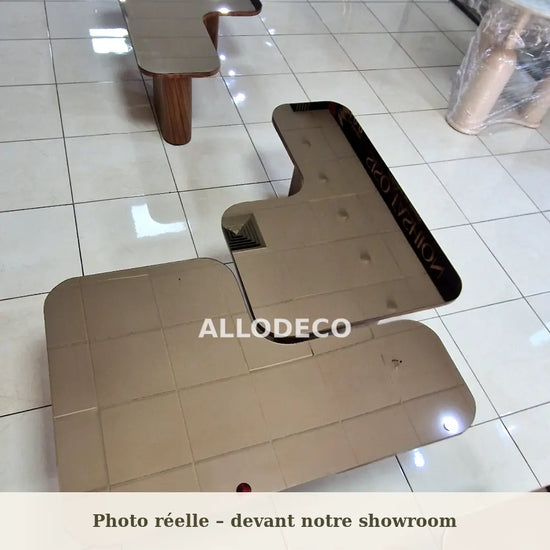 Table Basse Puzzle Allodeco – Design Modulable Bois & Miroir