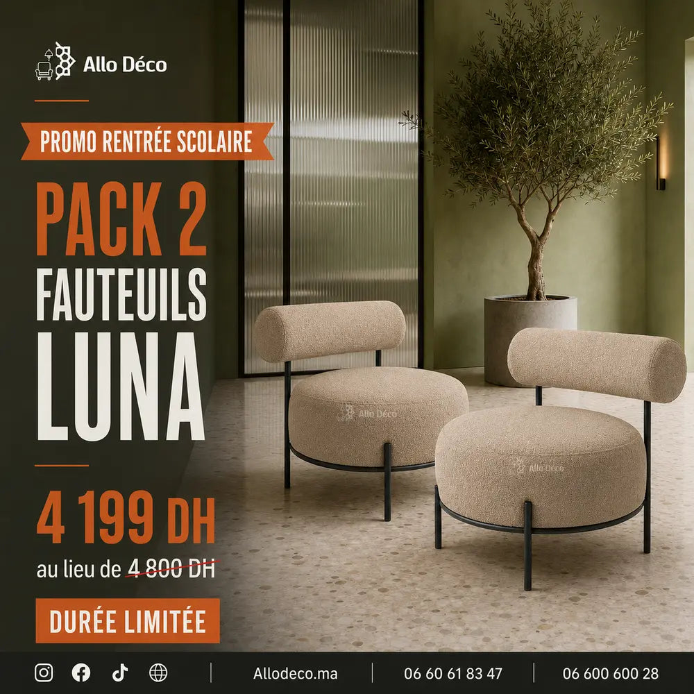 Pack 2 Fauteuils LUNA 70 cm Allodeco – Offre Promo