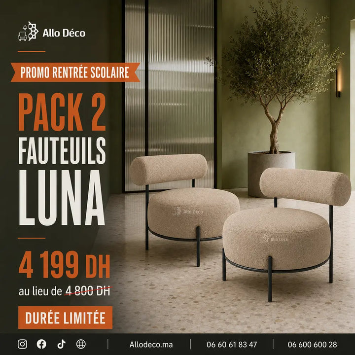 Pack 2 Fauteuils LUNA 70 cm Allodeco – Offre Promo