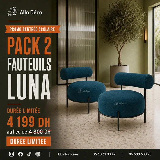 Pack 2 Fauteuils LUNA 70 cm Allodeco – Offre Promo