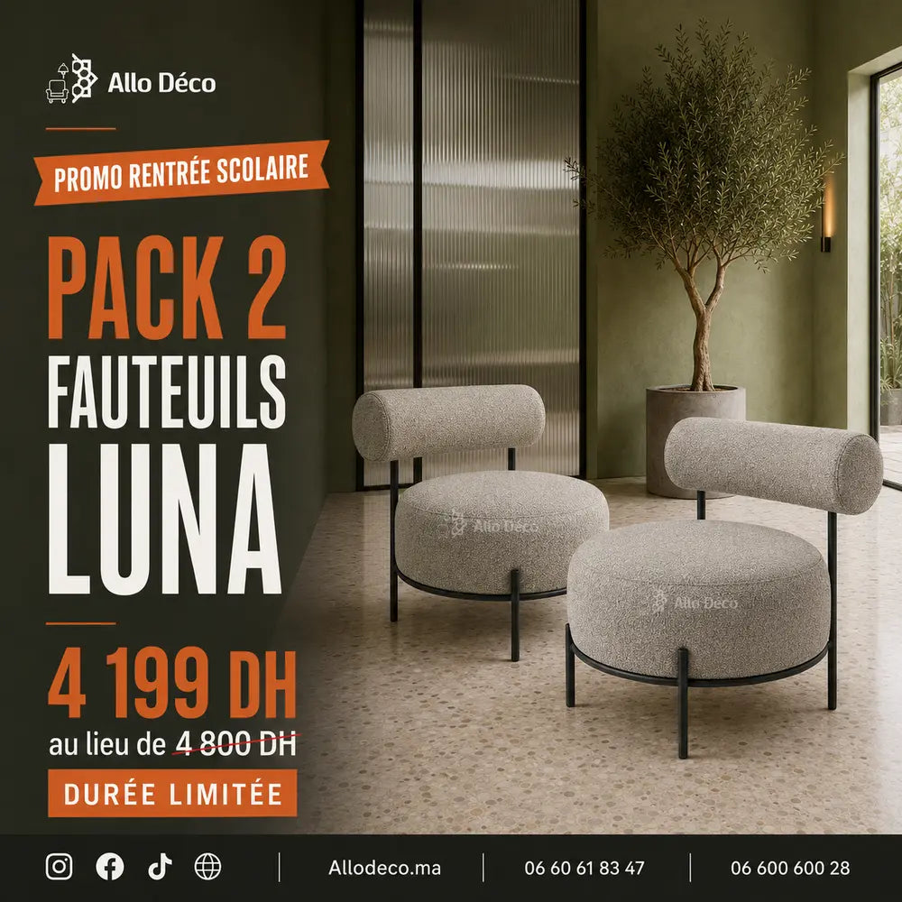 Pack 2 Fauteuils LUNA 70 cm Allodeco – Offre Promo