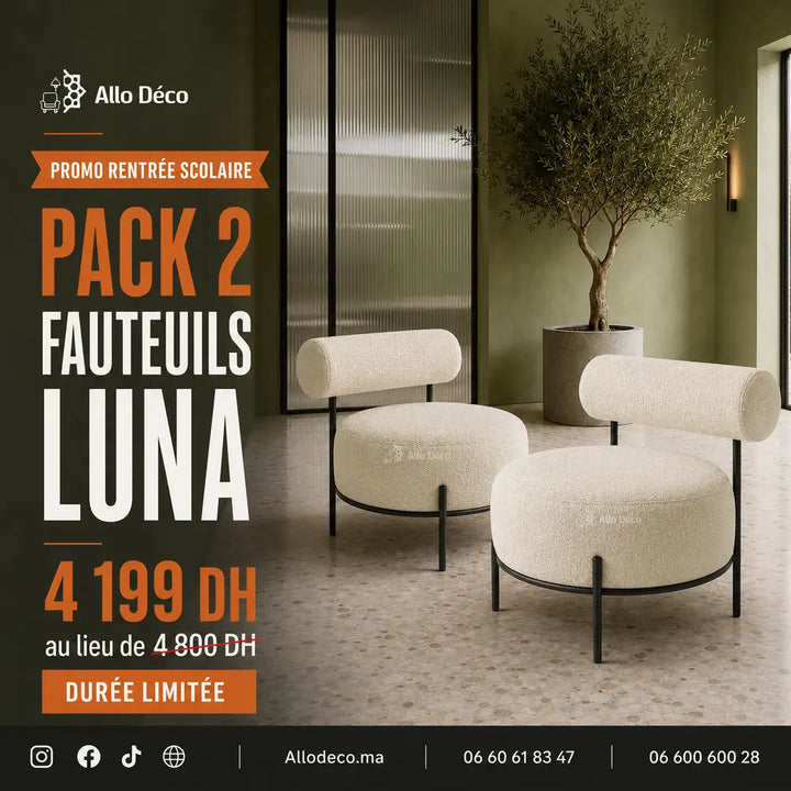 Pack 2 Fauteuils LUNA 70 cm Allodeco – Offre Promo