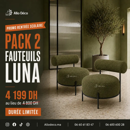 Pack 2 Fauteuils LUNA 70 cm Allodeco – Offre Promo