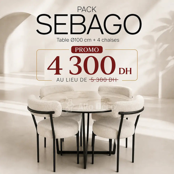Pack Salle à Manger SEBAGO Allodeco – Table Ø100 + 4 Chaises