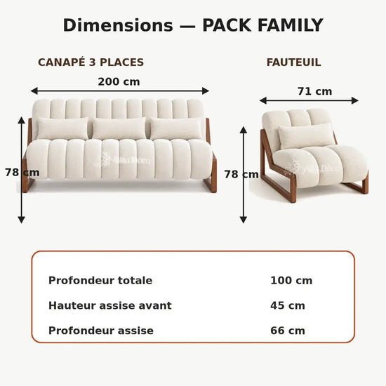 Pack PIANO Family Allodeco – Canapé 3 Places + 2 Fauteuils 1 Place