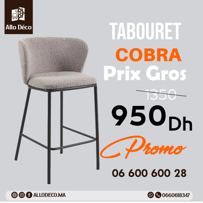 Tabouret de bar COBRA – chaise Haute Design moderne et confort pour bar et comptoir structure en métal époxy | Allodeco ©