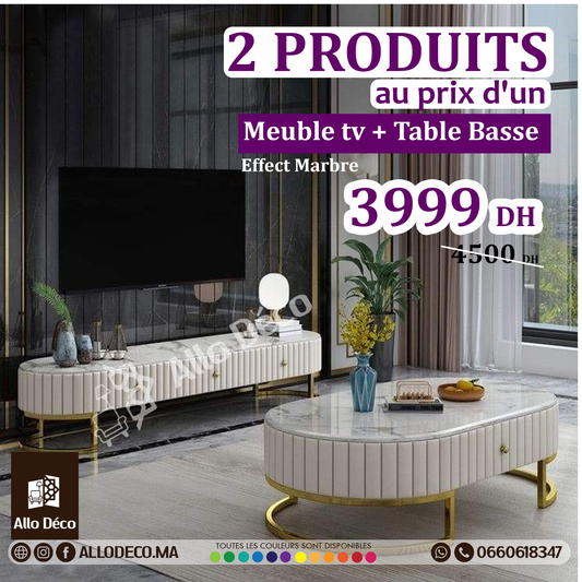 Pack Meuble tv + Table Basse effect marbre