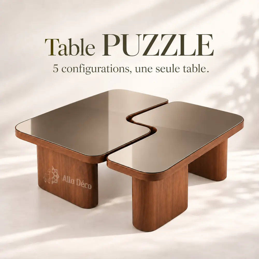 Table Basse Puzzle Allodeco – Design Modulable Bois & Miroir