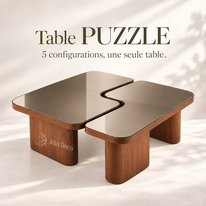 Table Basse Puzzle Allodeco – Design Modulable Bois & Miroir