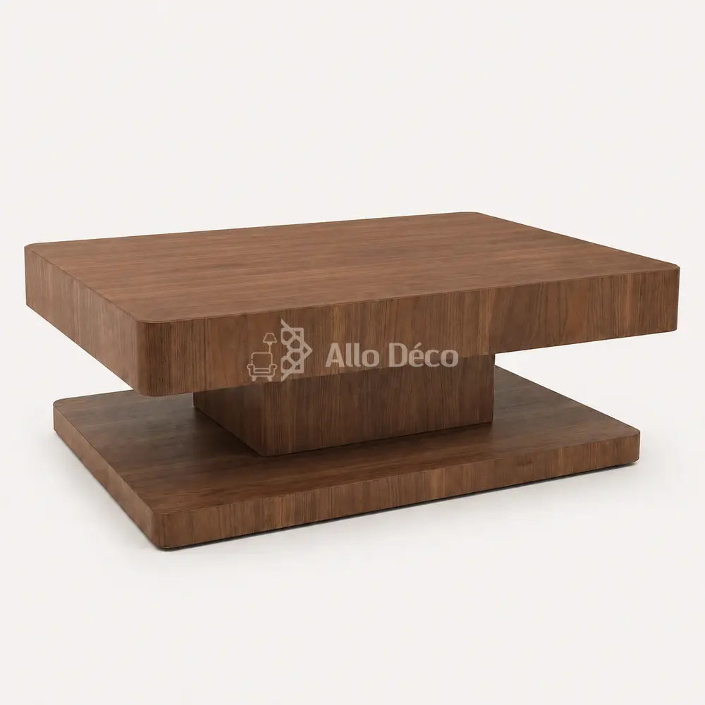 Table Basse VALORA Allodeco – Bois Noyer & Verre Bronze