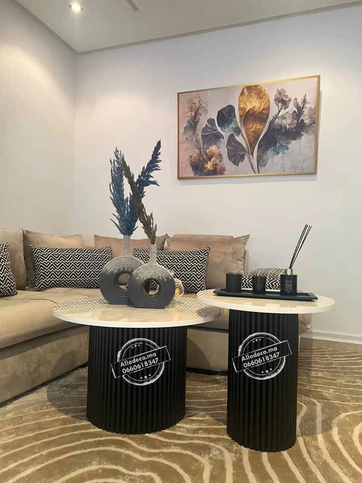 Tables basses NARDO Noir Allodeco – Duo bardage & effet marbre