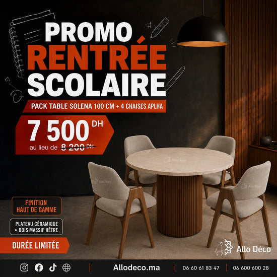 Pack Table SOLENA 100 cm + 4 Chaises ALPHA Allodeco