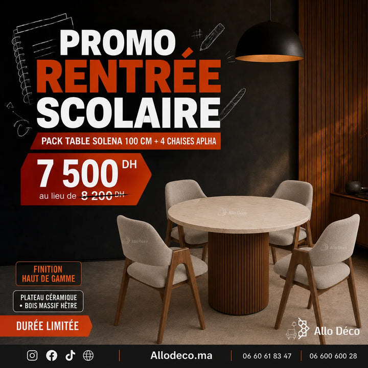 Pack Table SOLENA 100 cm + 4 Chaises ALPHA Allodeco