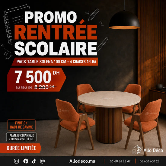Pack Table SOLENA 100 cm + 4 Chaises ALPHA Allodeco