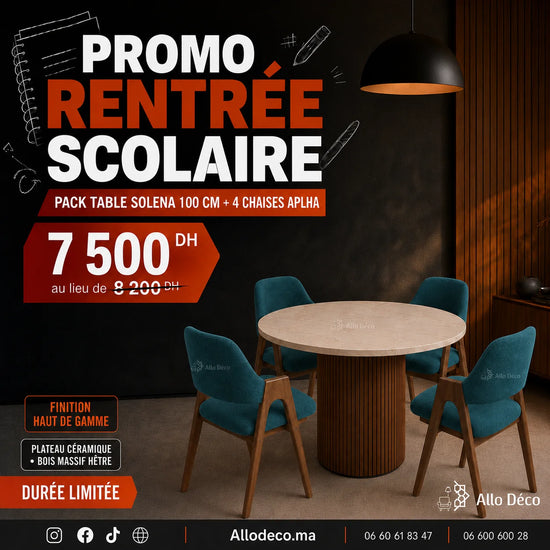 Pack Table SOLENA 100 cm + 4 Chaises ALPHA Allodeco