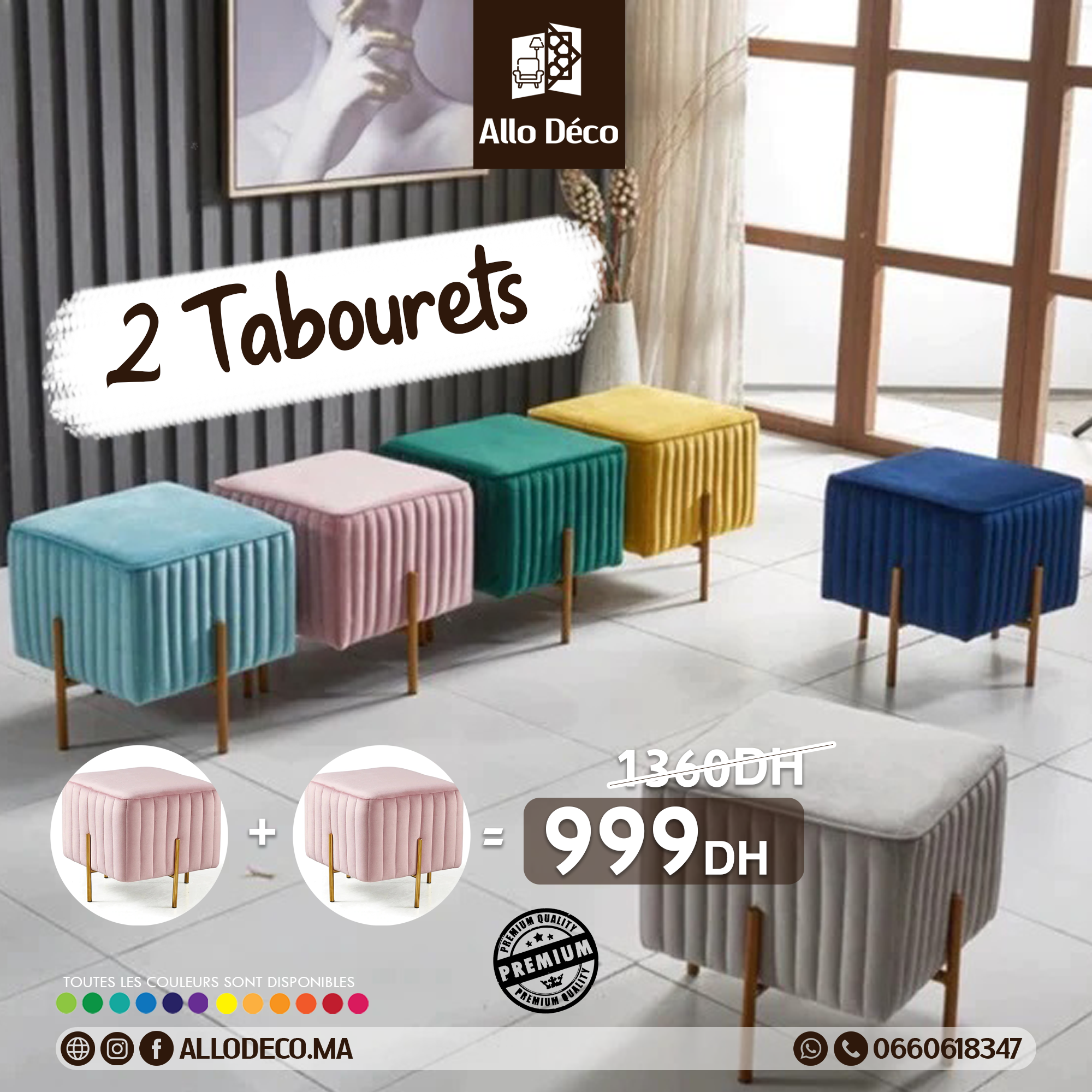 Ensemble Pack 2 Tabourets Chic style RINCO