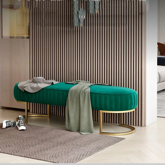Banc BEGA – Banc d'entrée en velours, pieds dorés