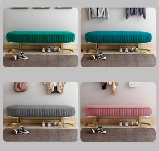 Banc BEGA – Banc d'entrée en velours, pieds dorés